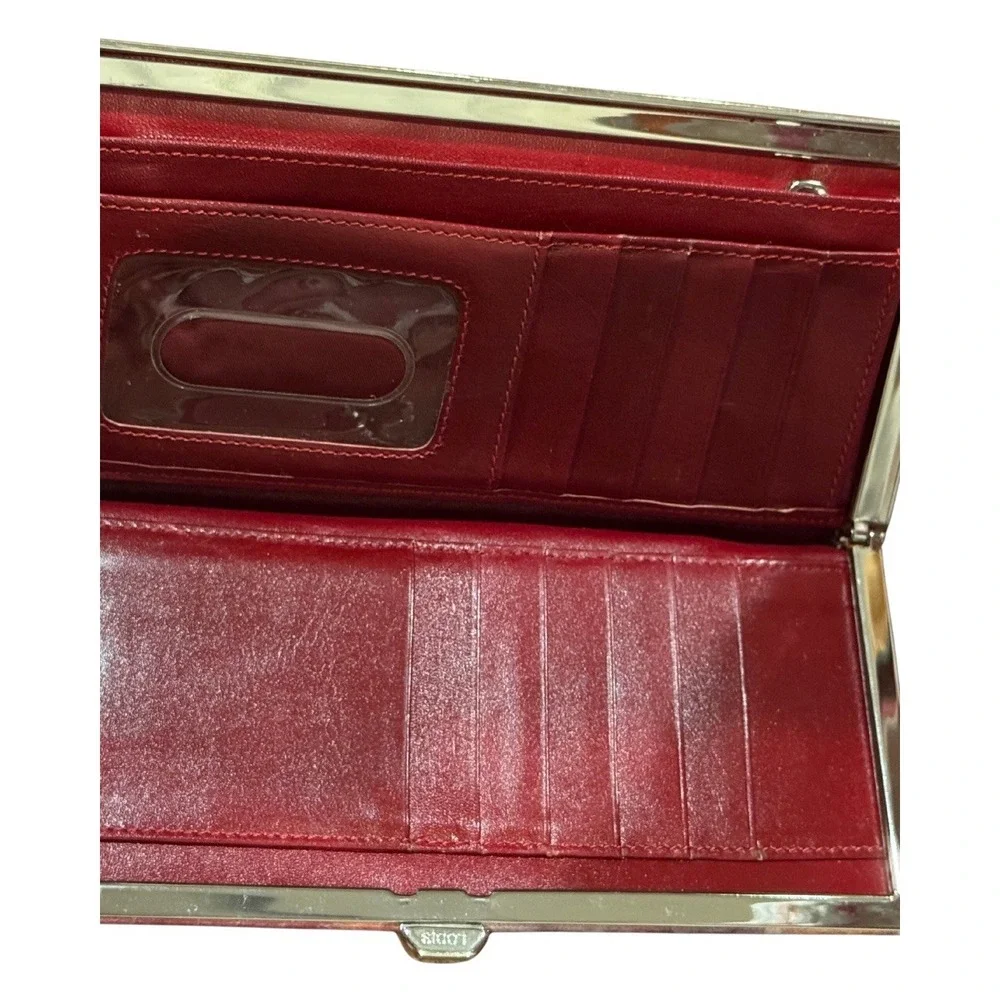 LODIS Genuine Leather Framed Clutch Wallet Watercolor Print Vintage